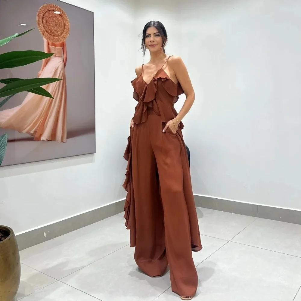 

Летняя однотонная блузка с v-образным вырезом и прямые брюки, комплект из двух предметов, женская модная повседневная одежда