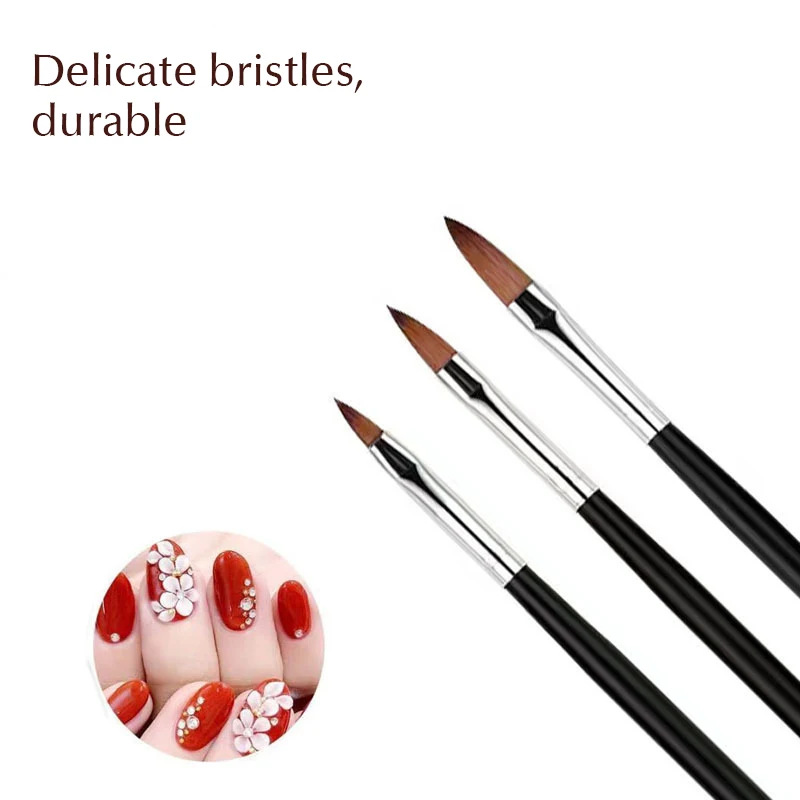 3 Pcs/set Acrylic Nail Brush Black UV Gel Carving Pen Brush Liquid Powder Nail Art 3D Drawing Pen Building Brush Nail Art Tool