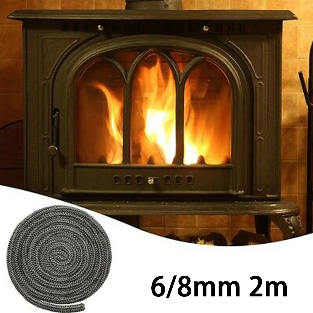 Home Gasket Cord Stove Door Fireplace Cord 6/8mm 2m Length Fiberglass High Temperature Wood Burner Sealing Rope Replacement