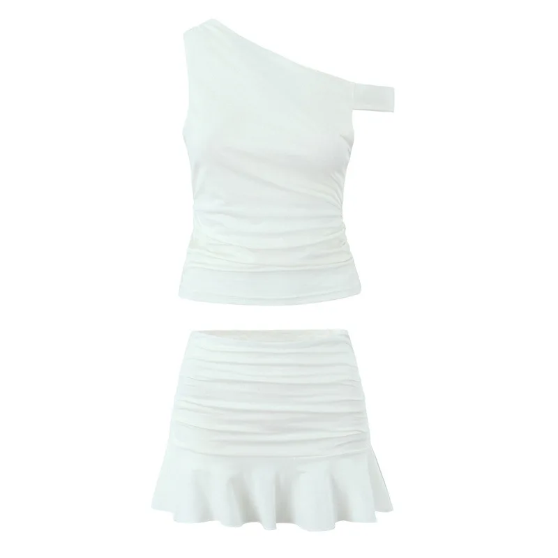 

Облегающая футболка нестандартной формы с рюшами, топ, женская юбка, комплект, модный комплект из двух предметов