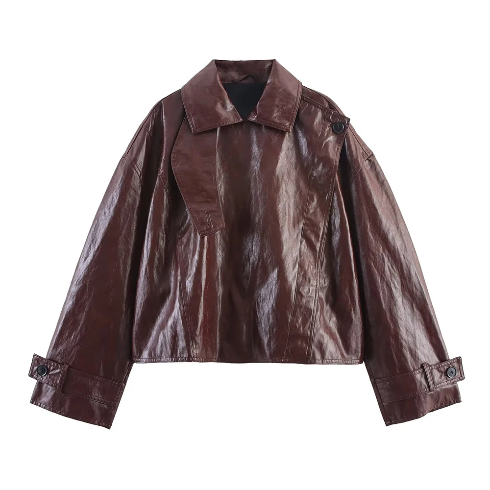 

Fashionable Loose Collar Shiny Outerwear Women's Clothing Casual Style European Market Top Selling Item