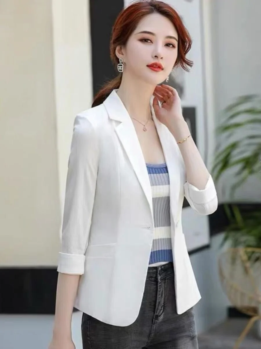 بدلة وايت مي بوسين Jaet للسيدات لربيع وخريف رفيعة Sle Seven Sve ملابس عمل احترافية مقاس كبير