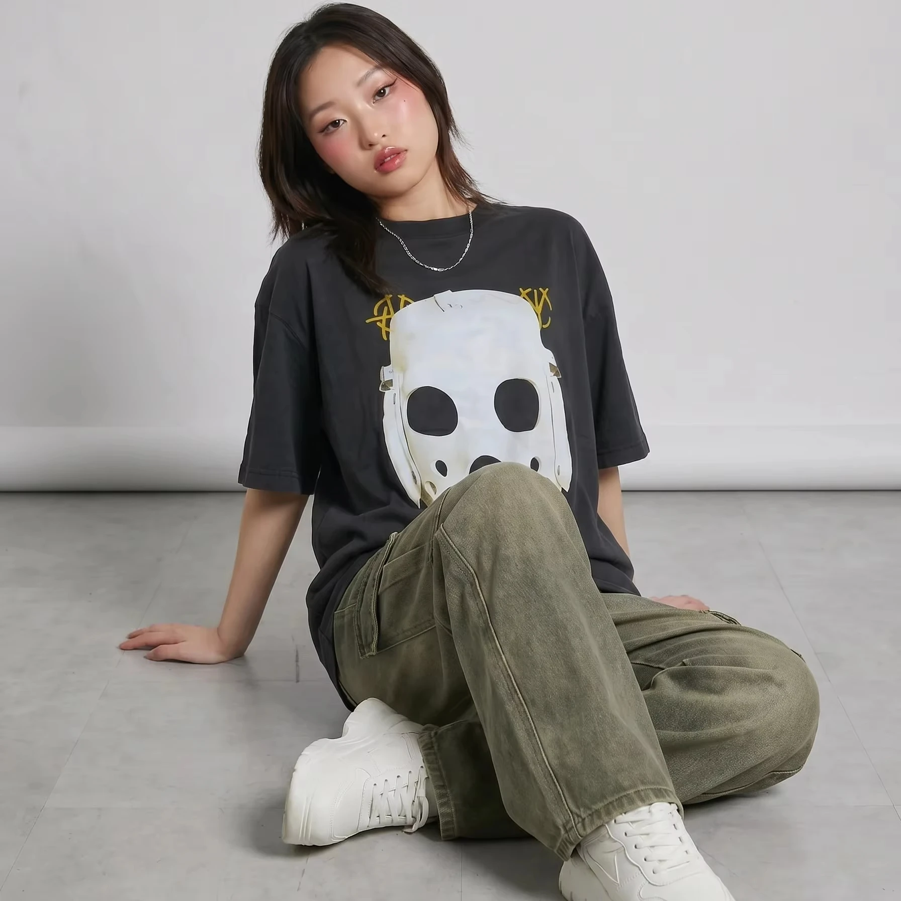 2026 JJK Golden Maknae same style Mask graphic New 100%Cotton unisex shirt Summer Men's Y2k women's oversize fashion T-shirt view 2