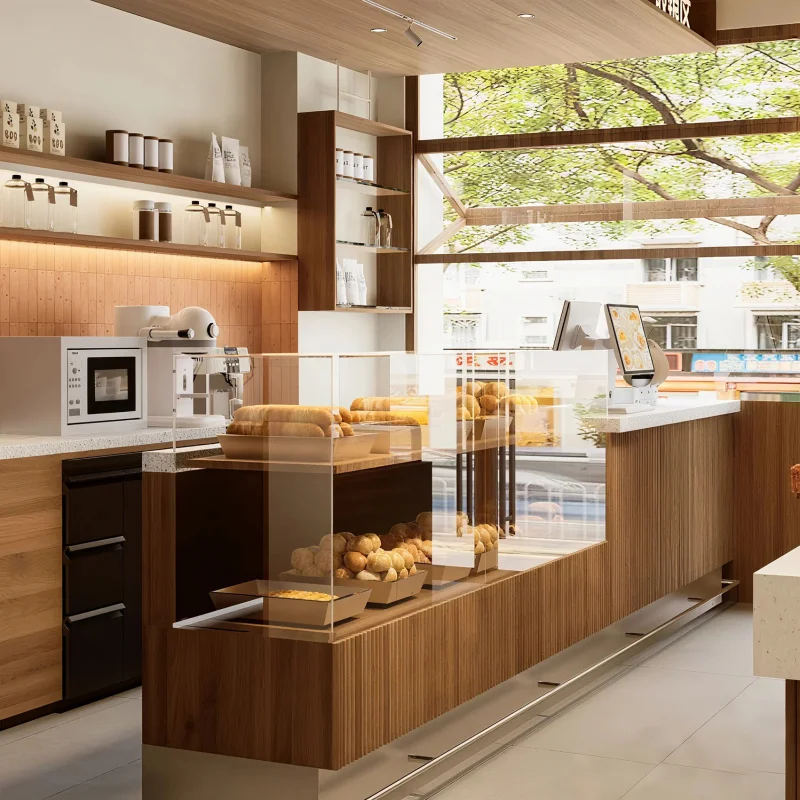 custom.Customized Bakery Shop Decoration Furniture Curved Bread Cake Dessert Display Cabinet Glass Showcase Retail Store Kio