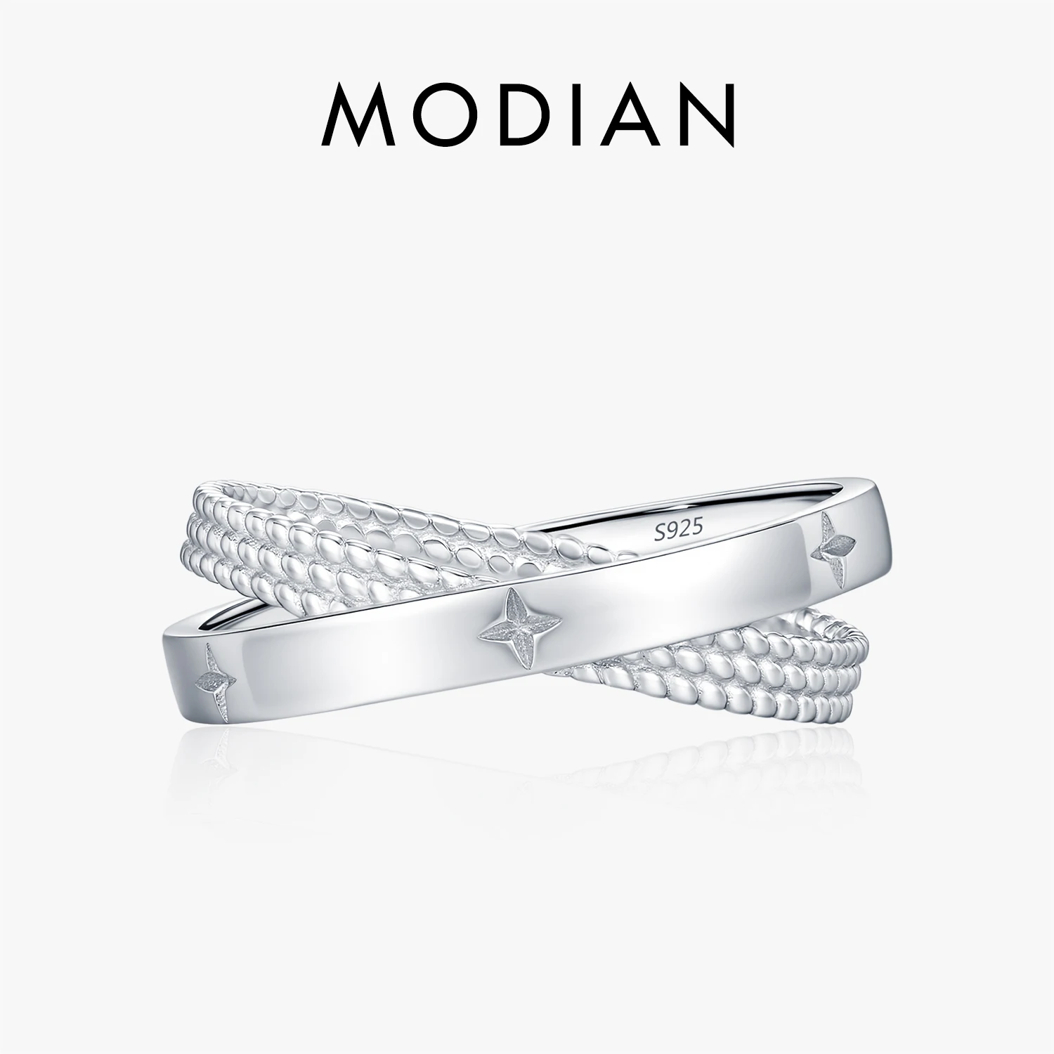 

MODIAN 925 Sterling Sliver Exquisite X Shape Rings Trendy Sparkling Stars Finger Rings For Women Party Fine Jewelry
