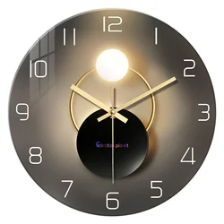 Light Luxury Simple Light and Shadow Flat Pattern Tempered Glass Wall Clock Living Room Bedroom Kitchen Home Decoration Wall Clock Silent Quartz Clock Holiday Gift 12 Inches 14 Inches 16inch (Without Batteries)