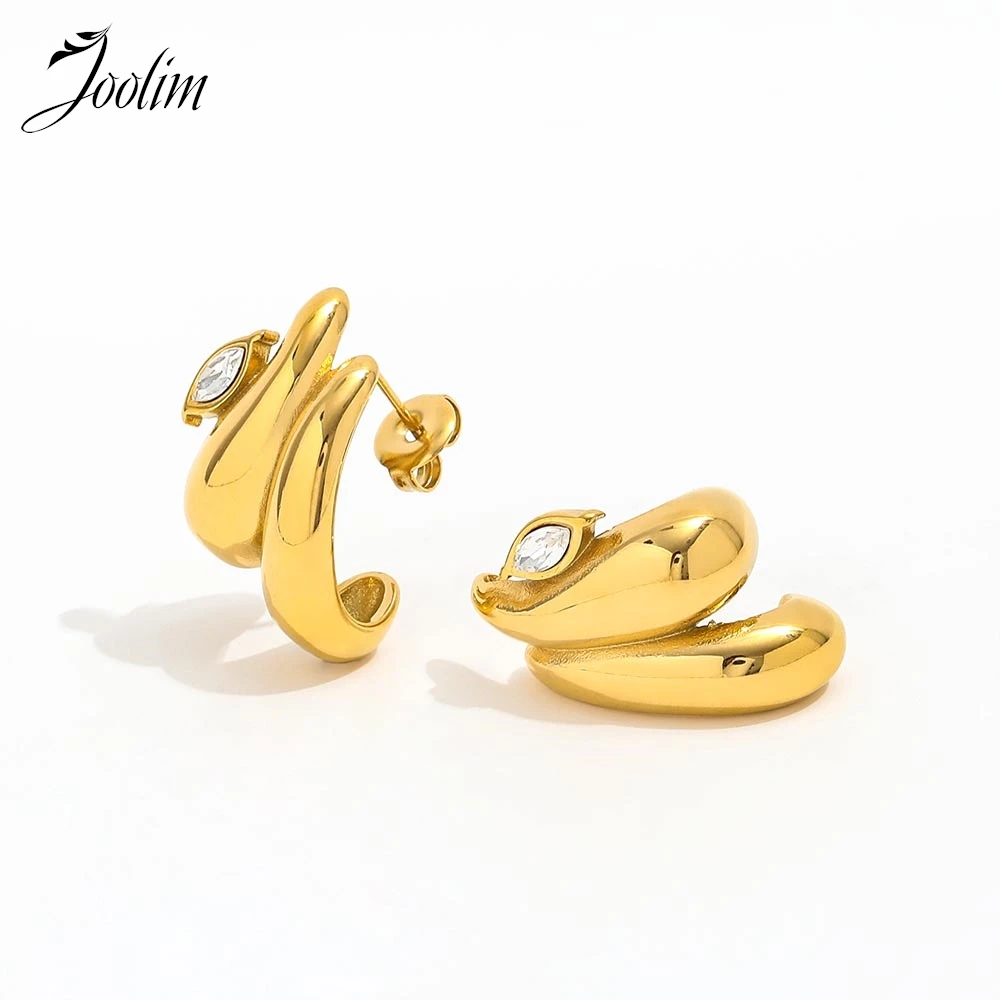 

Joolim Jewelry High Quality PVD Wholesale Waterproof Fashion Abstract Eye Zirconia Hoop Stainless Steel Earring for Women