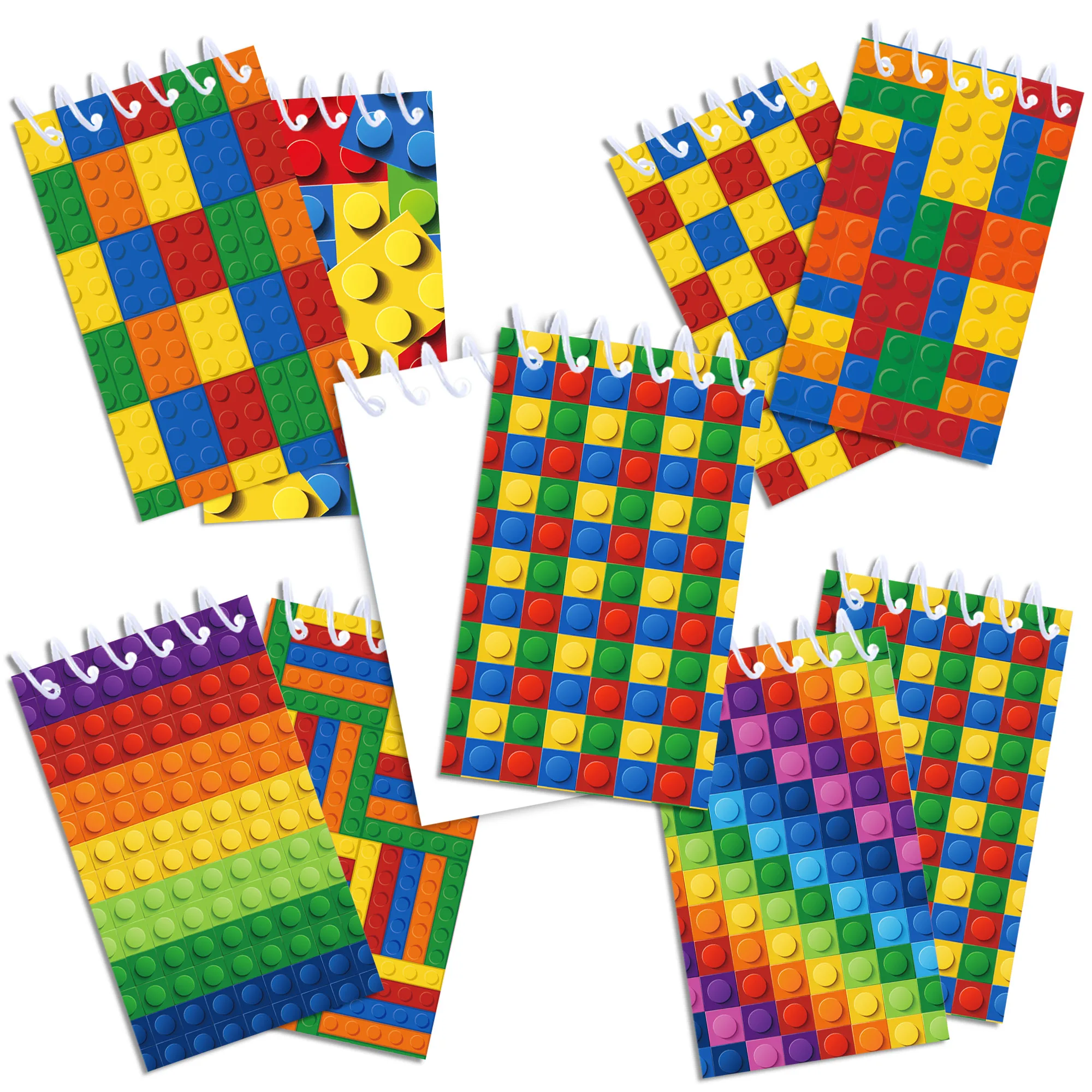 8/16/24pcs Building Block Spiral Pocket Notebook Portable Mini Memo Pad Coil Booklet Gifts Office Stationery School Diaries