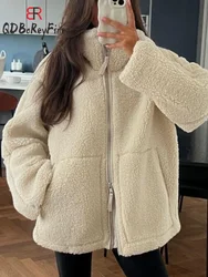 Women Winter Coat Thick Warm Lamb Wool Plush Jacket Casual Oversized Long Sleeve Tops Teddy Fleece Zipper Faux Lamb Overcoat