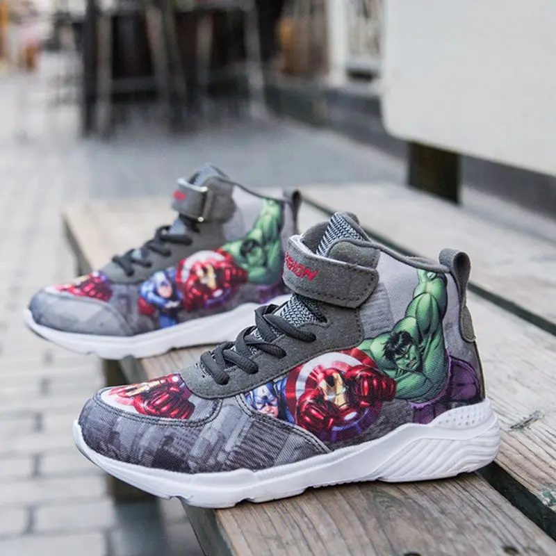 

New Marvel Avengers Shoes Captain America Iron Man Anime Pattern Sneakers Boys High Top Trendy Cool Shoes Gift Wholesale
