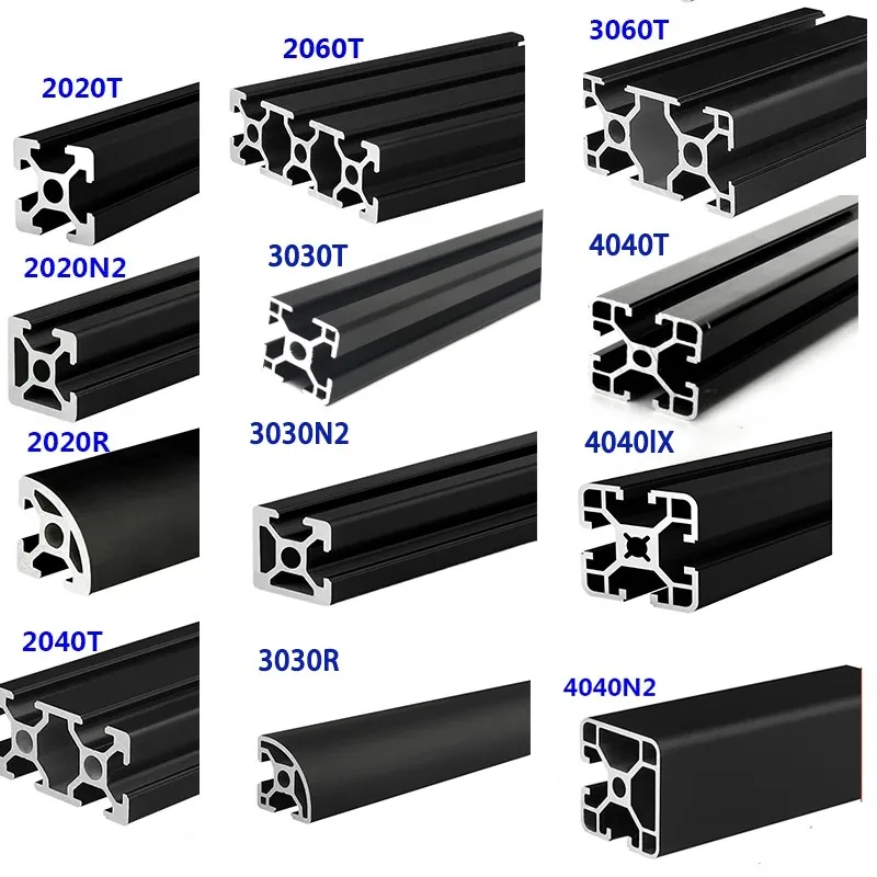 

1PC T-Slot Aluminum Profile 2020 2020N2 2020R 2040 2060 3030 3030N2 3030R 3060 4040 4040R N2 EU Standard Black Anodic Oxidation