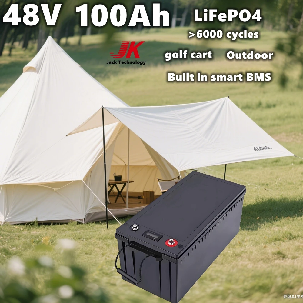 

48 В 100 Ач водонепроницаемый аккумулятор LiFePO4 умный BMS внутри для гольф-кара открытый инвертор для кемпинга на колесах портативный источник питания + зарядное устройство 10 А
