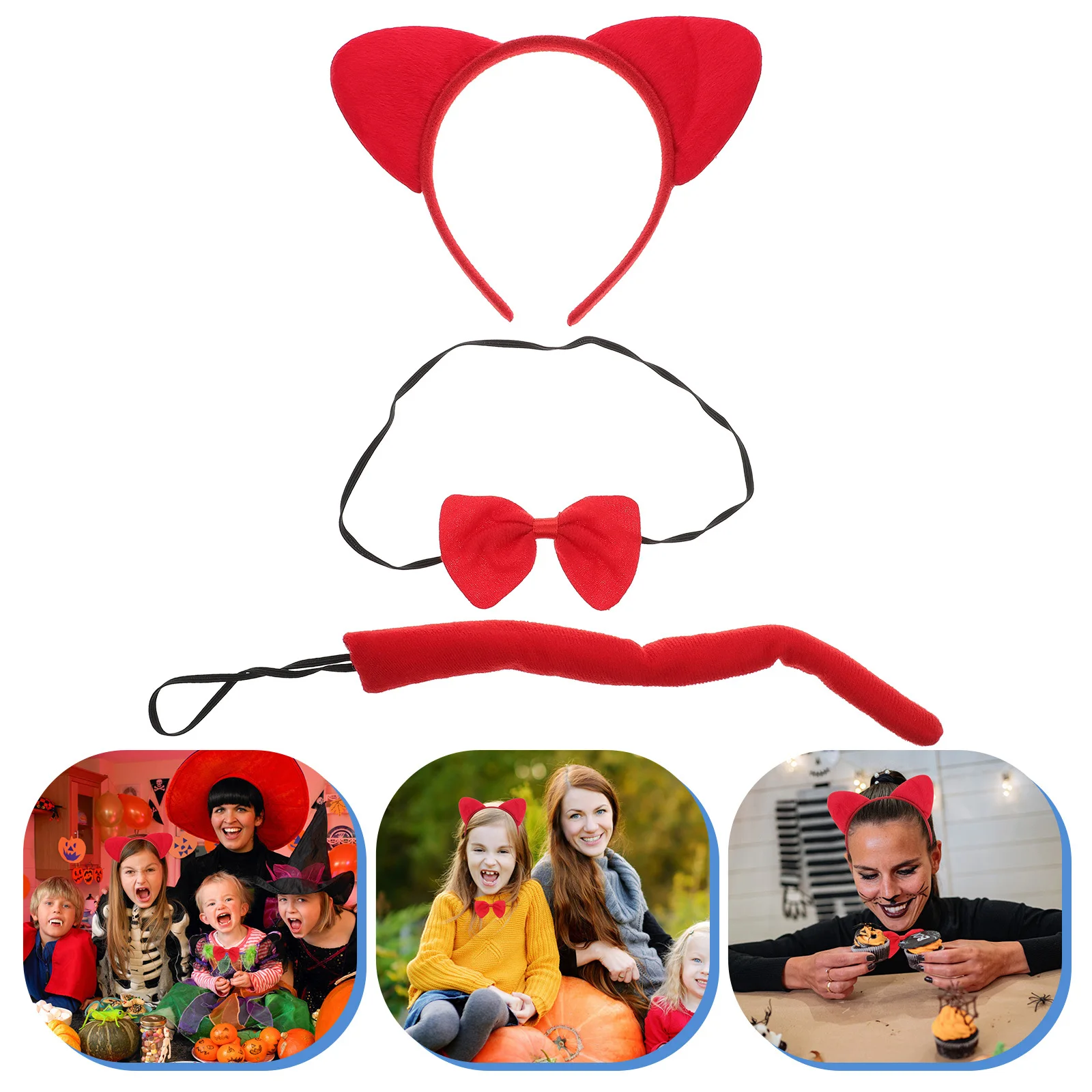 ชุดอุปกรณ์แต่งกายสุนัขจิ้งจอก 3 ชิ้น สำหรับฮาโลวีน สีแดงขาว พร้อมที่เกี่ยวหู โบว์ไท และหาง สำหรับงานปาร์ตี้คอสเพลย์ สำหรับผู้ใหญ่