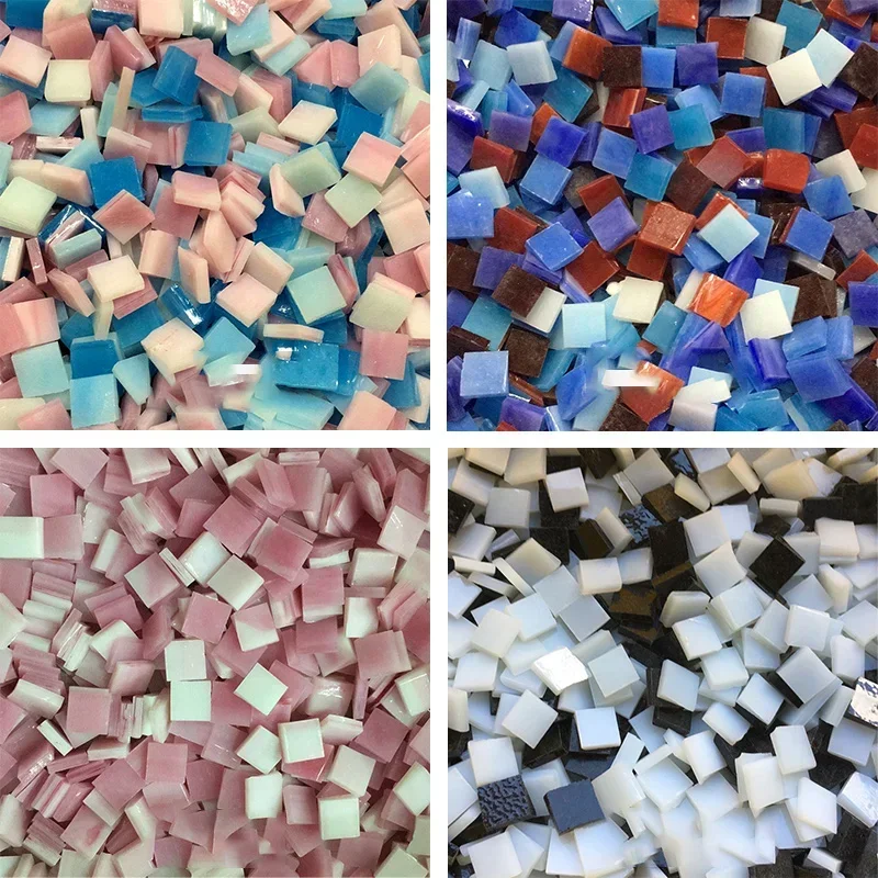 80g/2.82oz(110pcs) 1cm Square Colored Glass Mirror Mosaic Tiles Art Glass Crafts Materials DIY Bulk Mica Decoration