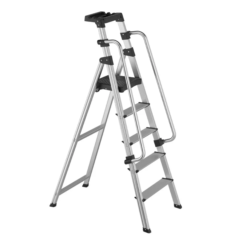 Factory Direct 2026 Aluminum alloy thickened herringbone ladder four or five steps project seven steps handrail attic ladder fol