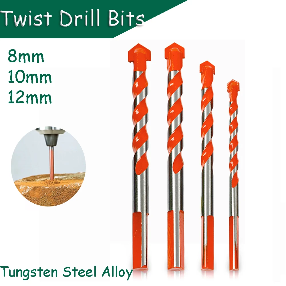 

8mm 10mm 12mm Twist Drill Bits Masonry Drilling Bit Tungsten Steel Alloy Concrete Wall Tile Marble Drill Hole Punching Drill Bit