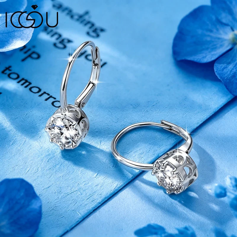 IOGOU Solitaire 6,5 mm D-Farbene runde Moissanit-Verlobungs-Creolen mit Hebelverschluss für Damen, Geburtstagsgeschenke, Schmuck