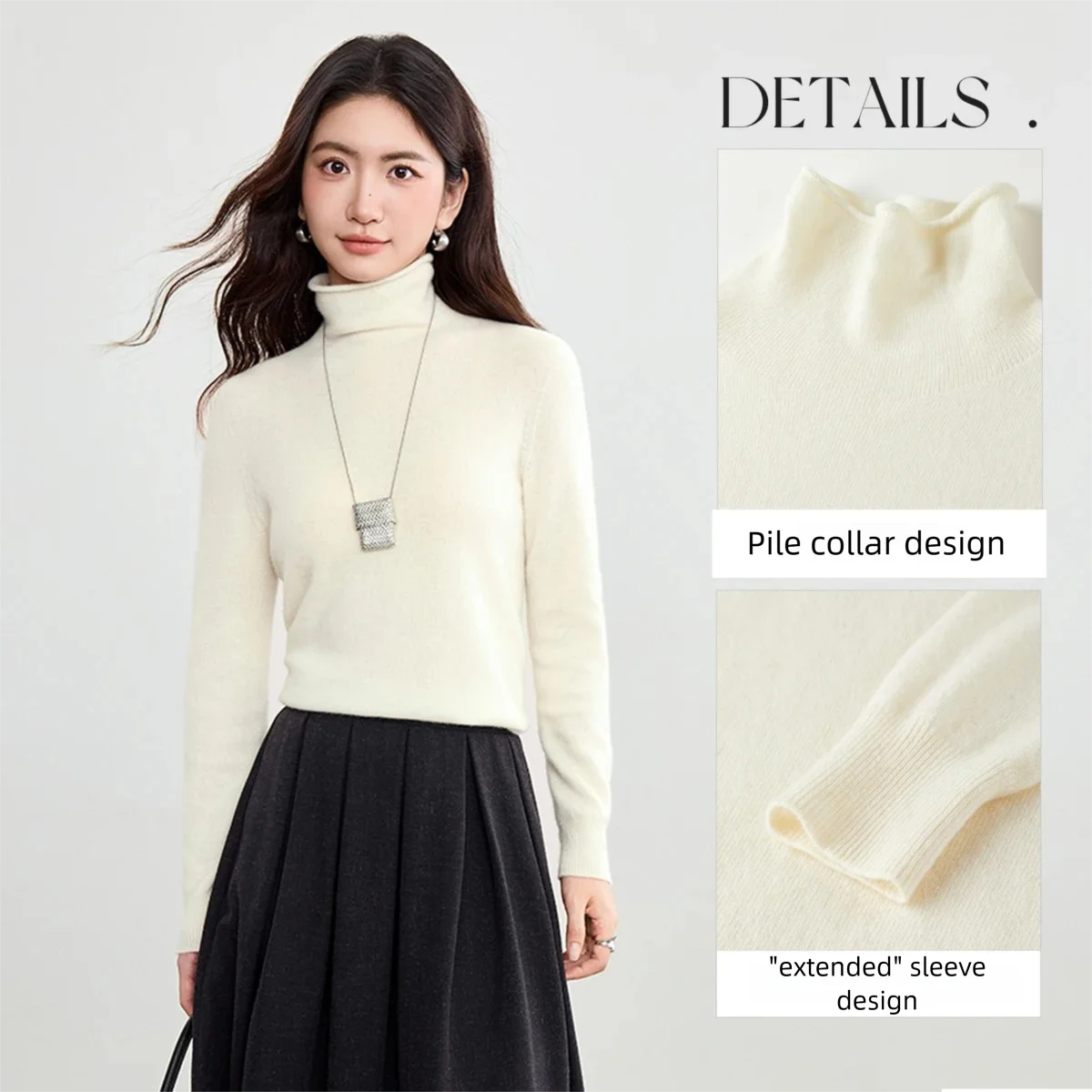 SENTUBILA Women's Cashmere Solid Pullover 2025 Autumn Seamless Knitted Soft Comfortable Turtleneck Elegant Fashion Top W53EI2796