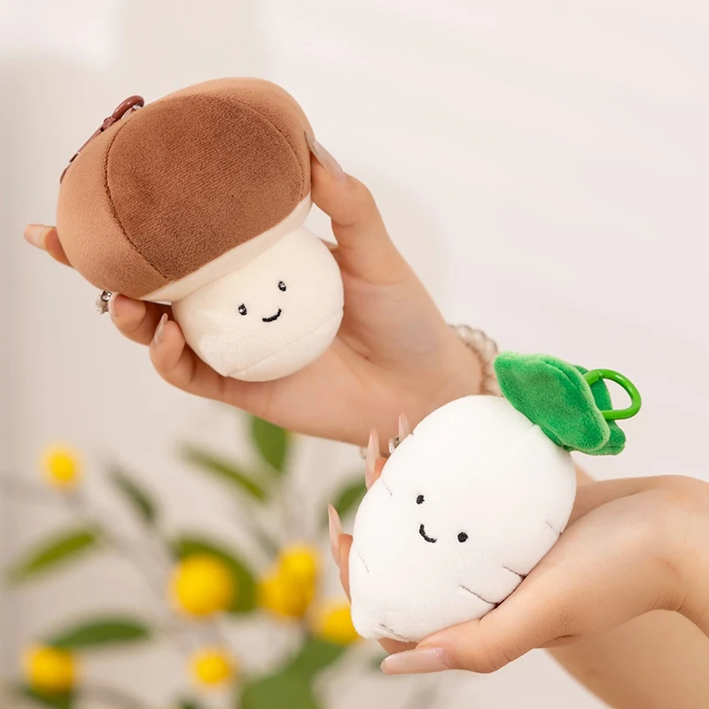 Kawaii Vegetable Plush Keychain Toy - Cute Onion Chili Mushroom Carrot Pendant Soft Cartoon Produce Design for Bags