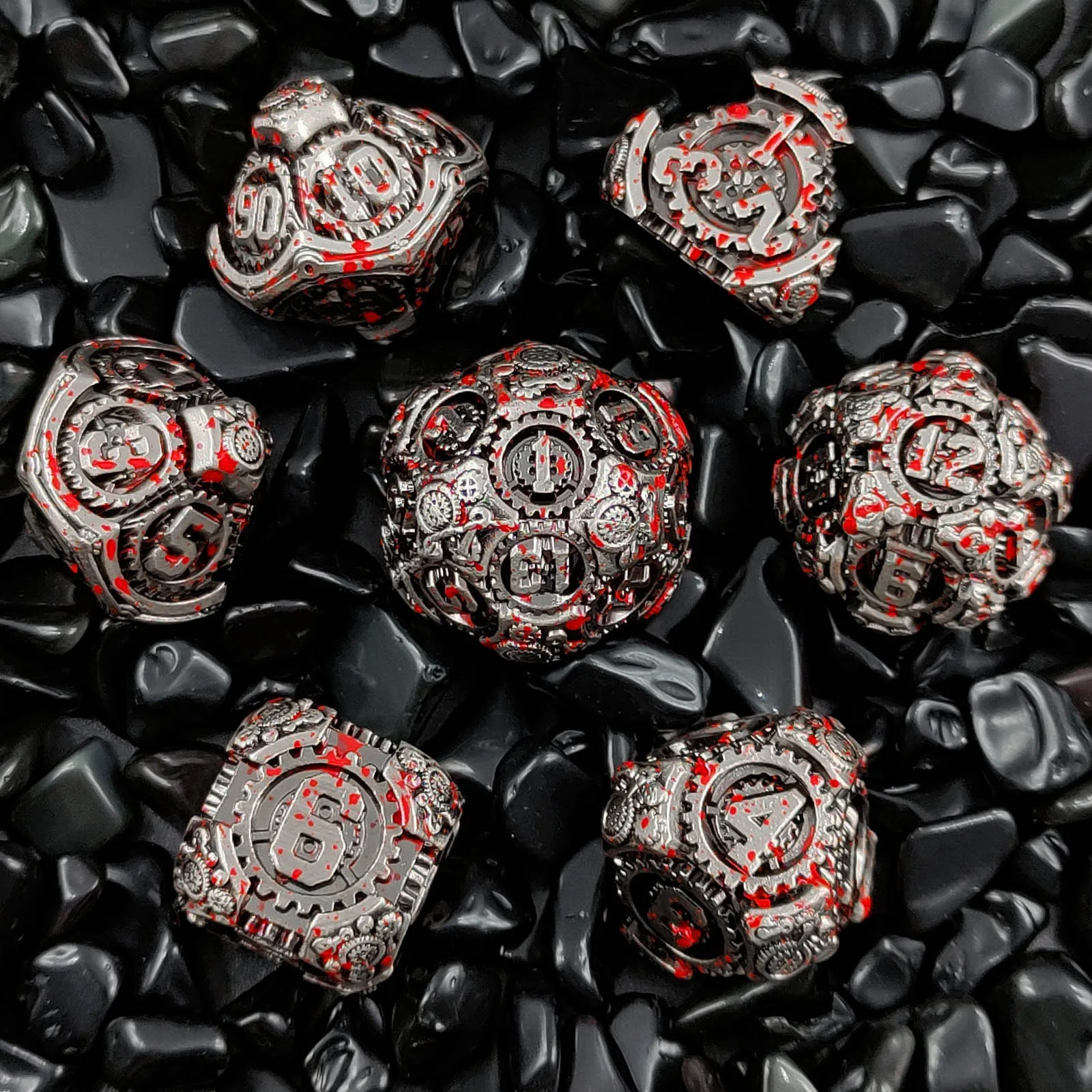 

7Pcs Blood DND Metal Dice Set Gear Dice D&D Board Game Dungeons Dragon TRPG Polyhedral Digital Dice Table Game D6~D20