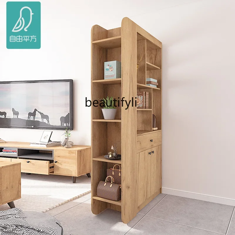 Entrance shoe cabinet solid wood partition foyer cabinet Nordic style double-sided living room hall cabinet