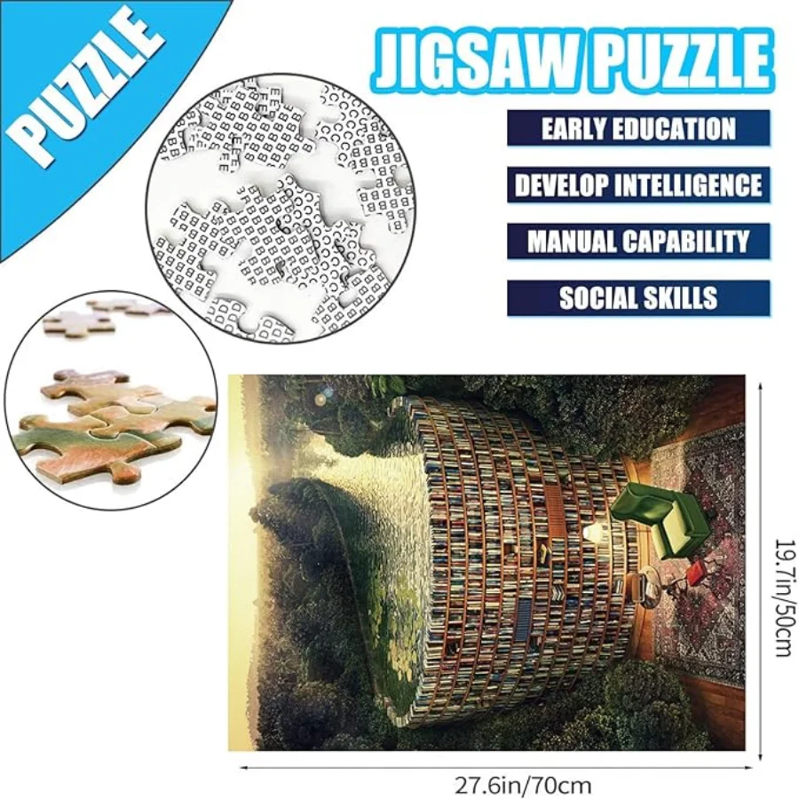 Jigsaw Puzzles 1000 Pieces for Adults：Bookshelf Canal ，Educational Fun Game Intellectual Decompressing Interesting Puzzle