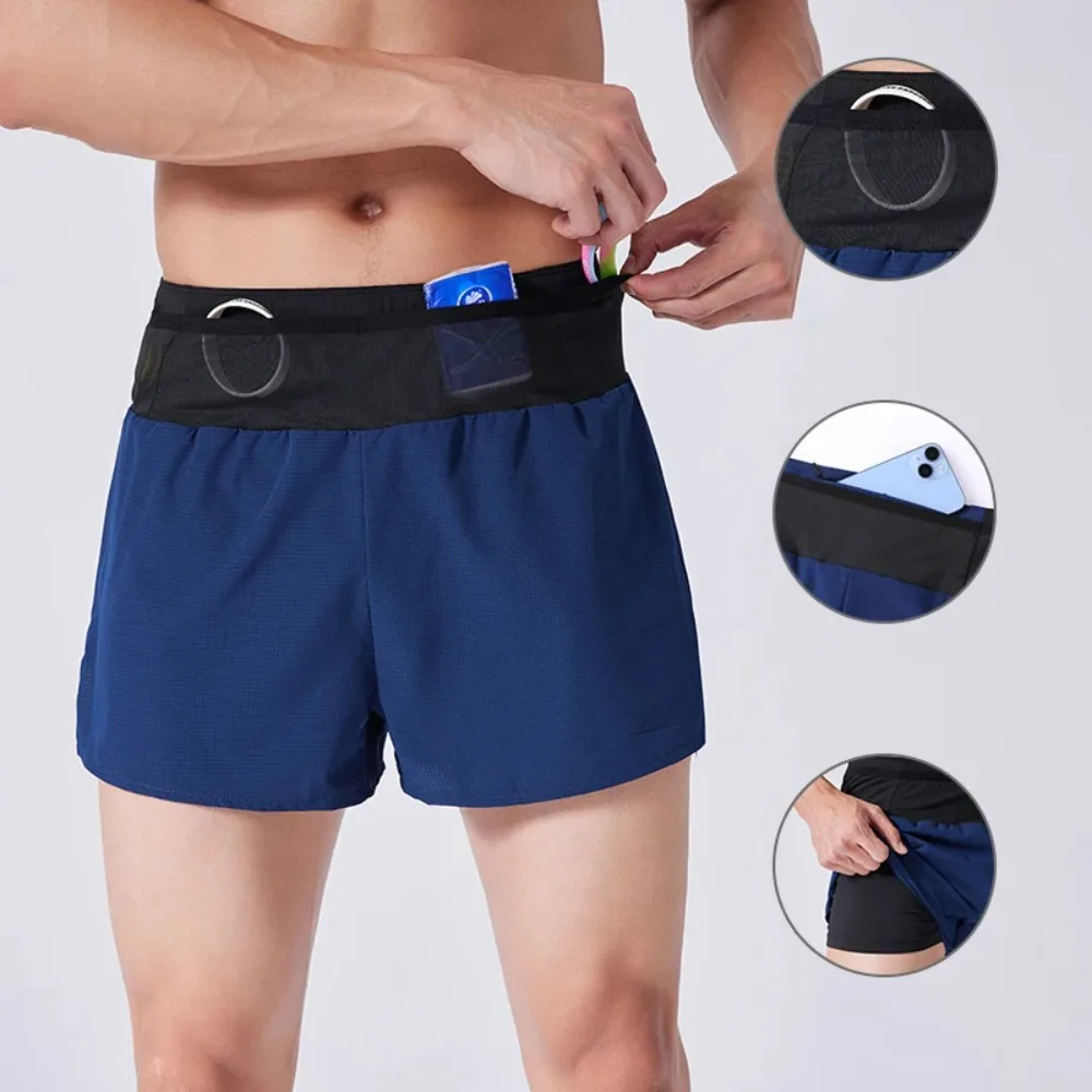 Double Layers Workout Shorts Quick Dry 2026 Marathon Running Fitness with Waist Pouch