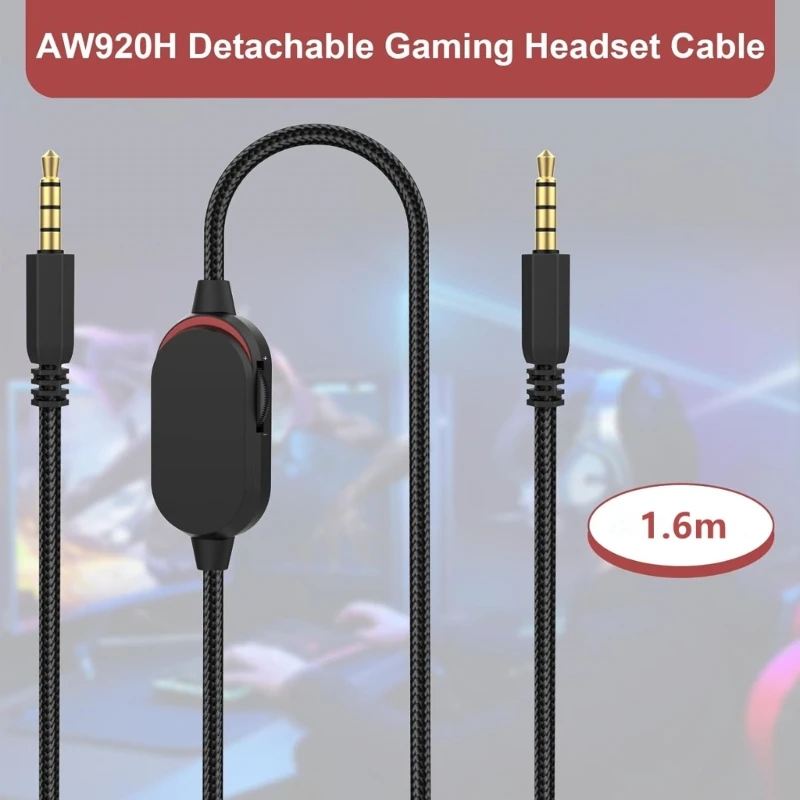 3.5mm Gaming Headset Nylon Braided Cable Replacement for AW720H AW920H AW310H