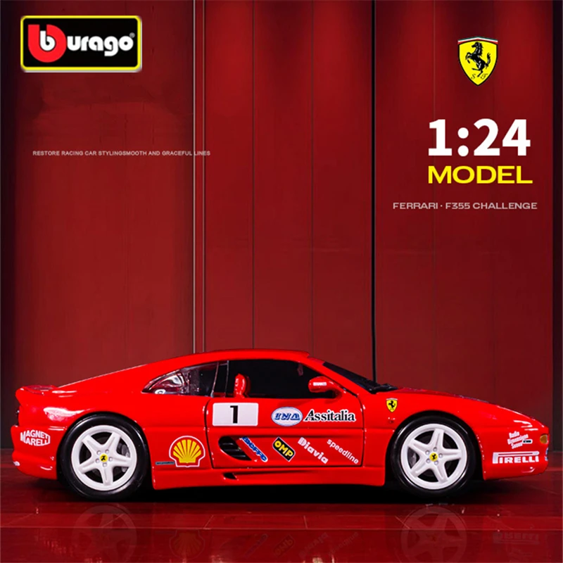 Bburago 1:24 Ferrari F355 Challenge Alloy Sports Car Model Diecast Metal Racing Car Vehicles Model Simulation Childrens Toy Gift