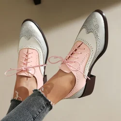 Scarpe stringate casual stile vintage per donna Oxford Moda colori misti Scarpe basse da donna Lady Scarpa singola in pelle PU di grandi dimensioni