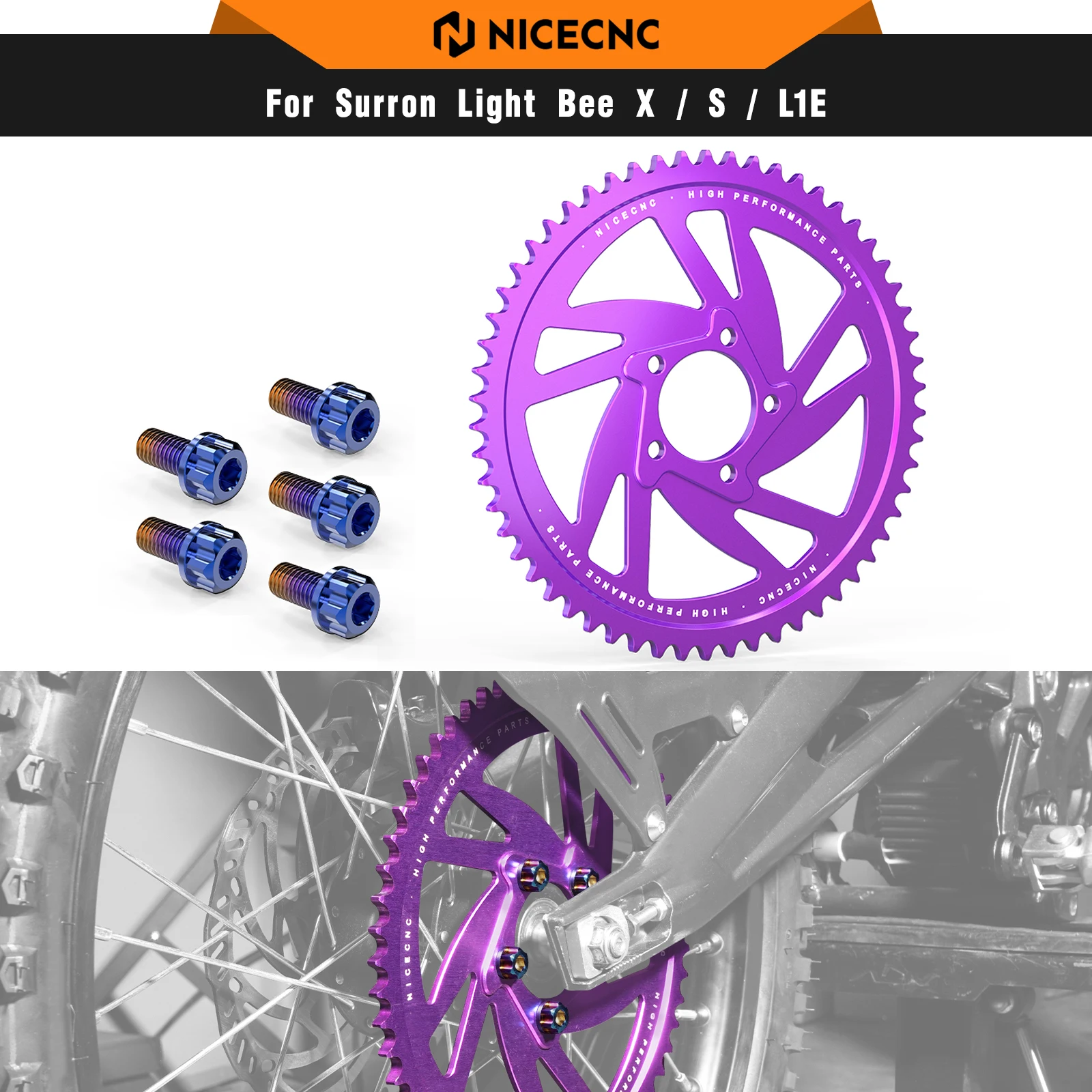 

NICECNC For Surron Light Bee X S L1E Electric Dirt Bike 2024 2025 58T Rear Sprocket & Rear Sprocket Bolts For Segway X160 X260