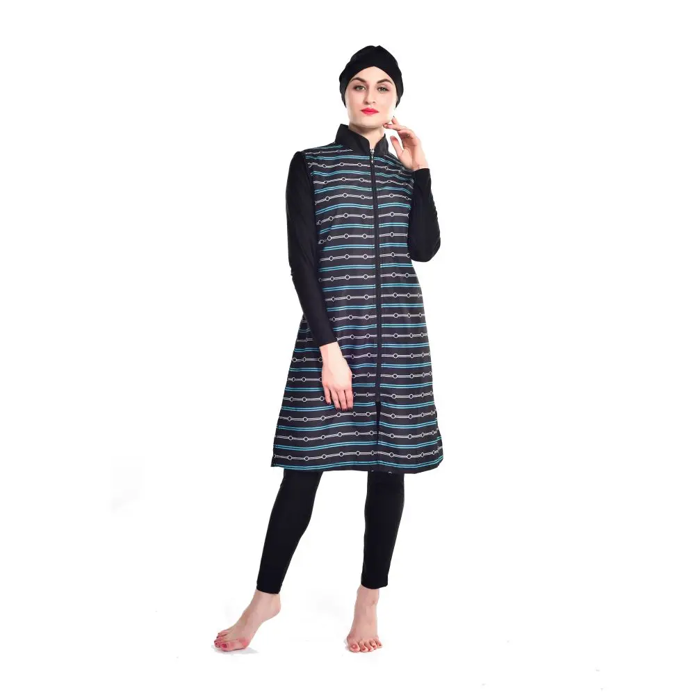 Burkini Muslim Swimwear for Women, Plus Size Swimsuit, Striped, Circle Printed, Plus Size, S-4XL, 3Pcs