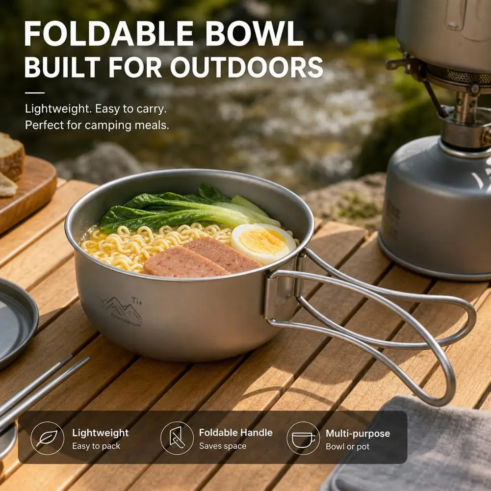Ultralight Titanium Camping Pot Portable Picnic Camping Instant Noodle Bowl Outdoor Camping Cooking Supplies - view 3