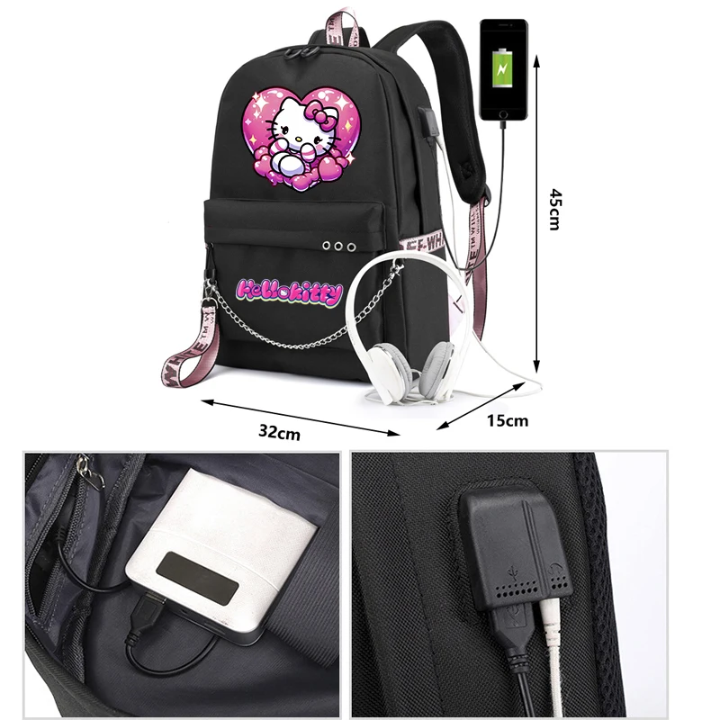 Hello Kitty Bookbag Boy Girl Cartoon Printing Casual Bag Teen Backpack Unisex School Bag Back To School Rucksack Canvas Rucksack