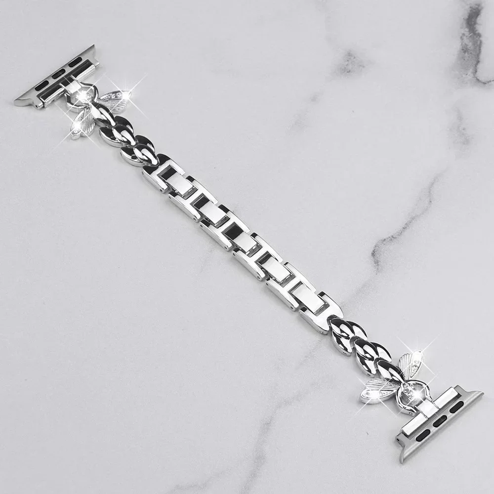 Metal Strap For Apple Watch 10 9 8 7 45mm 41mm 42mm 46mm Small Bee Carved Watch Bracelet Wristband iWatch 6 5 4 SE 44mm Correa