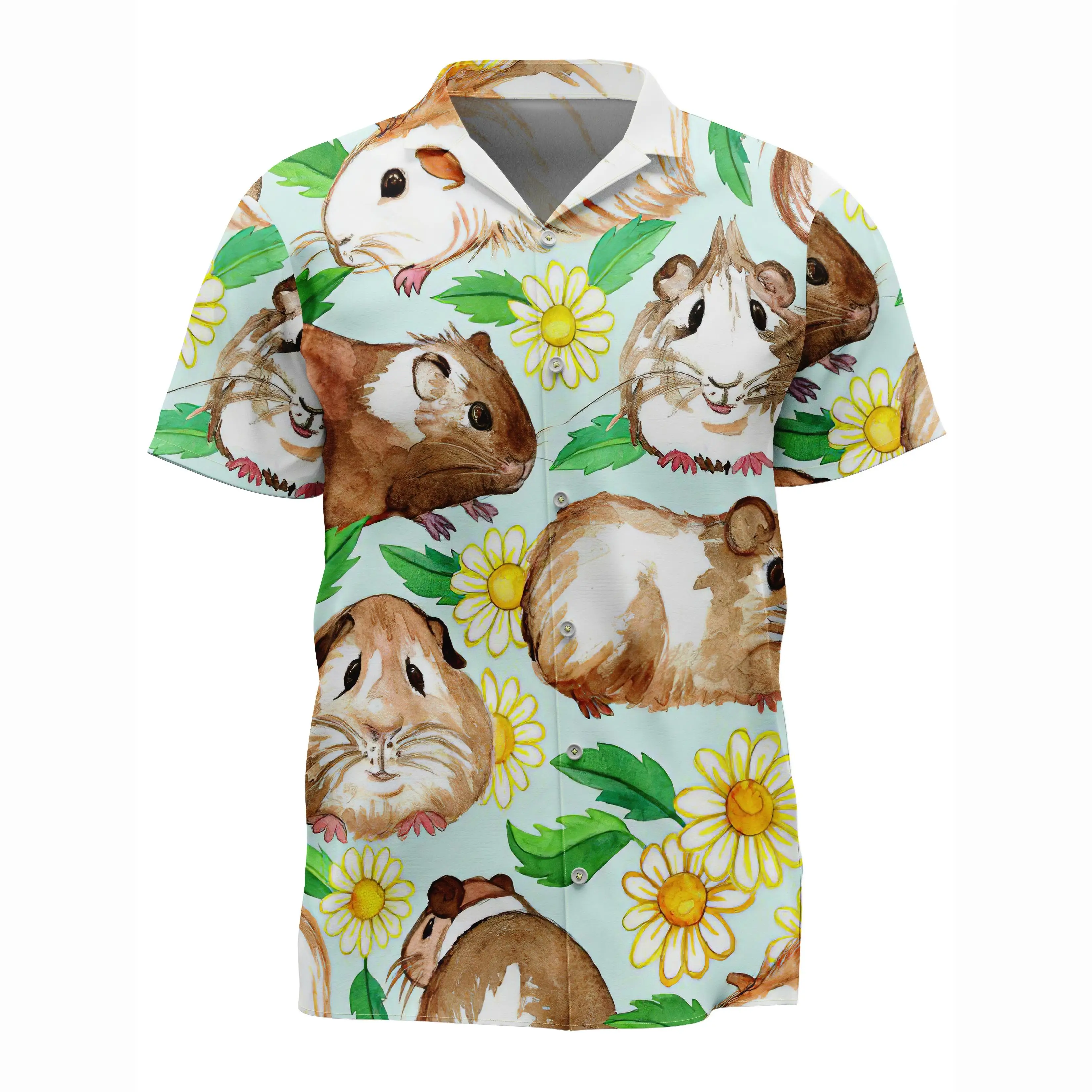 Jumeast Guinea Pig Pattern Short Sleeve Hawaiian Shirt Flower Graphics Polyester Aloha Shirts Tropical Baggy Casual Clothing