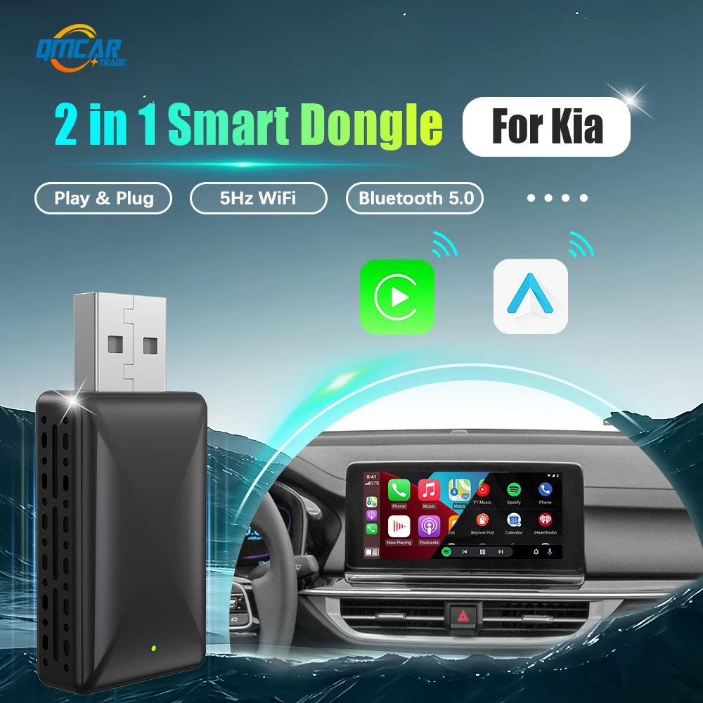 Android Auto Wireless Carplay Adapter 2in1 Smart Dongle Play&Plug For Kia Soul Optima Soul EV Forte Niro Rio K5 EV6 Seltos K9000 