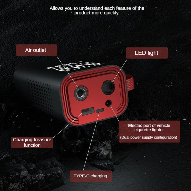 LEIBOO Air Compressor for Car Motorcycle Bicycle Ball Wireless Car Air Pump Portable Electric Tire Inflator with Digital Display