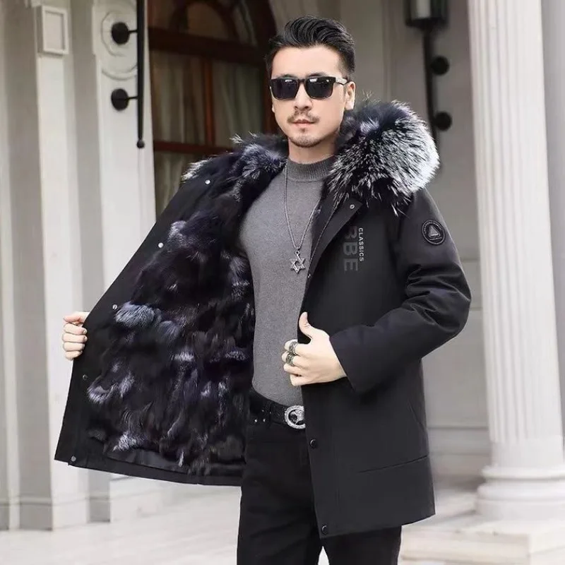 

Upscale Men's Real Fur Pie Overcome Fox Fur Inner Bladder Large Fur Collar Removable One Winter Coat New High Quality Jacket