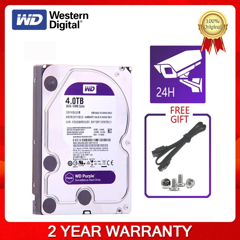 Western Digital WD Purple HDD 1TB 2TB 3TB 4TB SATA 6.0Gb/s 3.5