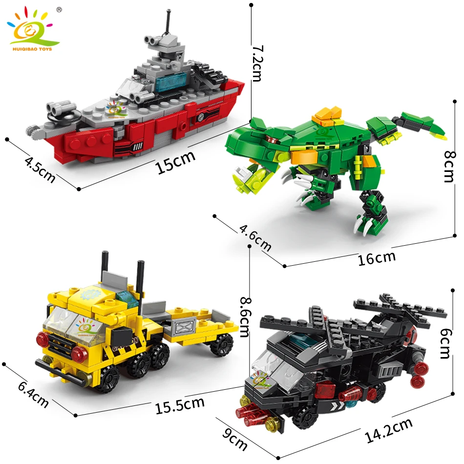 HUIQIBAO 6IN1 City Engineering Car Police Truck Building Blocks Tank Helicopter Bricks Fire Fighting Set Toys for Children