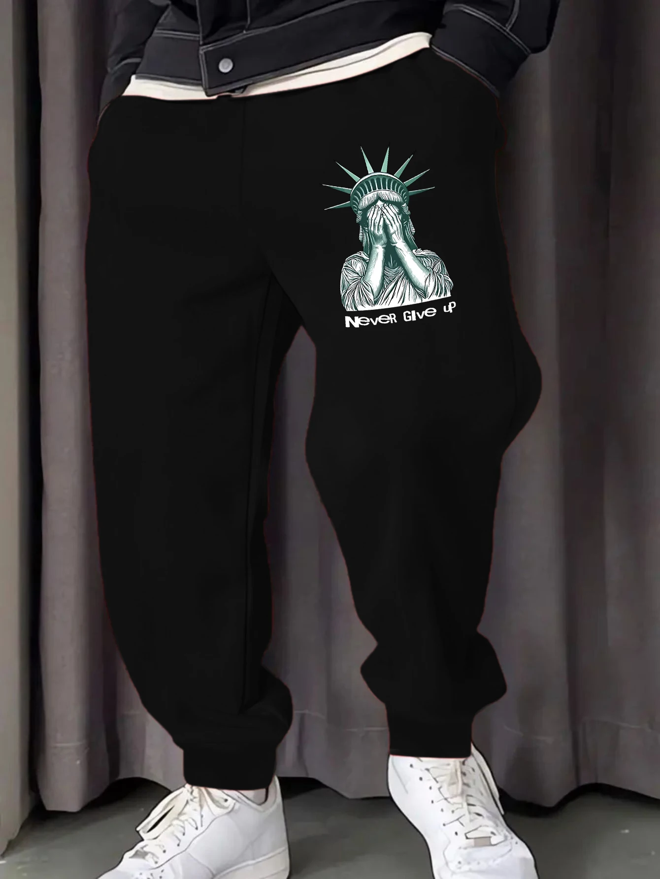 

Мужские спортивные штаны Never Give Up с принтом статуи богини, уличные мягкие брюки с карманами, разноцветные спортивные штаны, осенние флисовые спортивные штаны