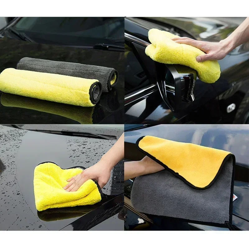 Toalla gruesa para lavado de coches, toallas de limpieza de microfibra de doble capa, paños de secado para detalles de vidrio de ventana de coche, lavado automático, 1/5 Uds.