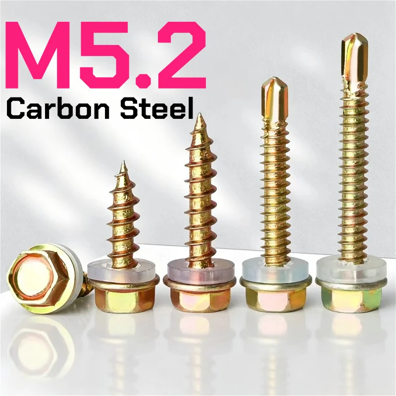 M5.2 Color Zinc Carbon Steel Outer Hexagonal Head With Washer Self-drilling Screw External Hex Self-tapping Screws