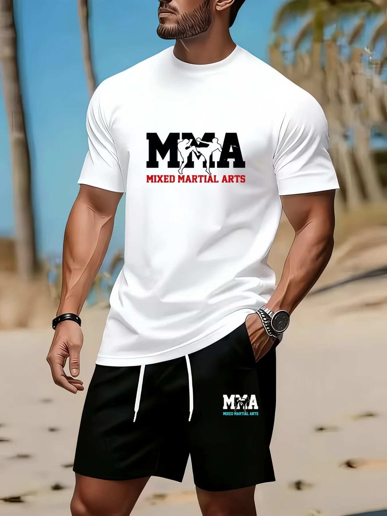

2026 Cross border hot selling men's quick drying casual sports T-shirt+shorts breathable and comfortable adult short sleeved tra