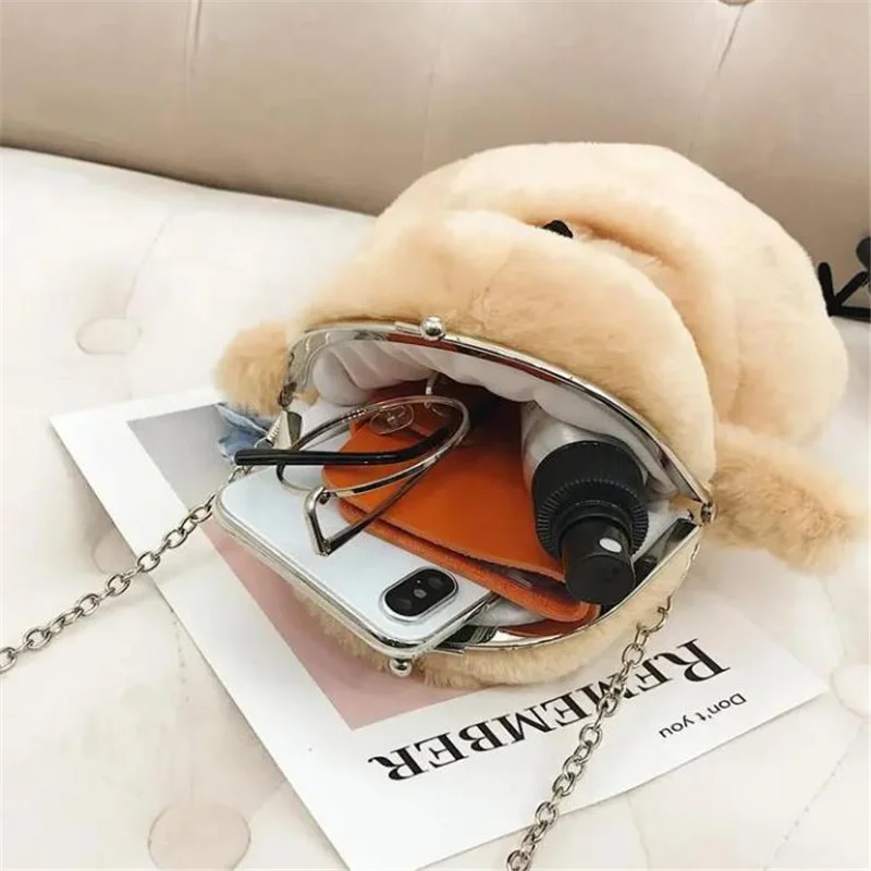 MINI Crossbody Bag Plush Small Bag for Women Cute Schoolgirl Bags Fashion Shoulder Bag Chain Plush Cartoon Feminine Bags