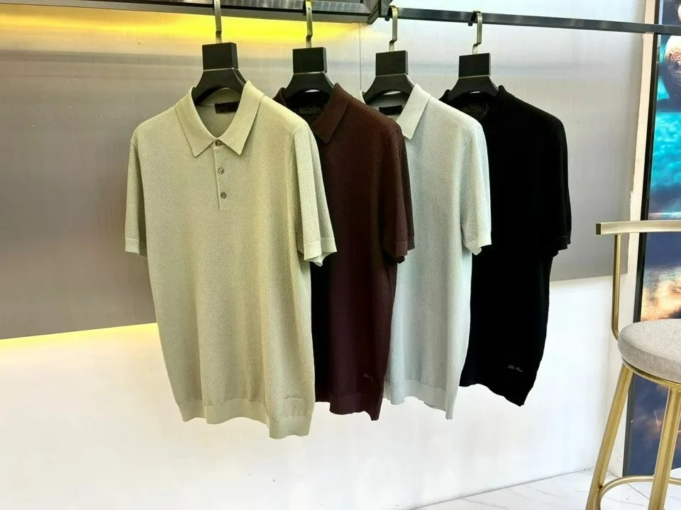 

LP итальянский стиль, винтажный стиль, легкая роскошная летняя хлопковая трикотажная рубашка-поло с короткими рукавами и лацканами