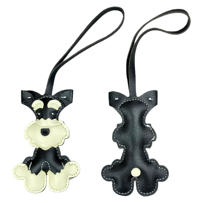 Schnauzer-Taschenanhänger aus PU-Leder für Hunde, 6 Farben erhältlich, niedlicher Haustier-förmiger Welpen-Schlüsselanhänger und Taschenzubehör – Detail 7