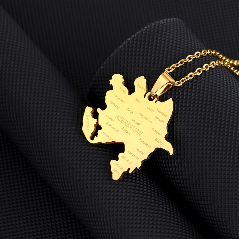 Fashion Azerbaijan Map City Name Pendant Necklaces Stainless Steel Azerbaycan of Maps Outline Party Jewelry Gifts