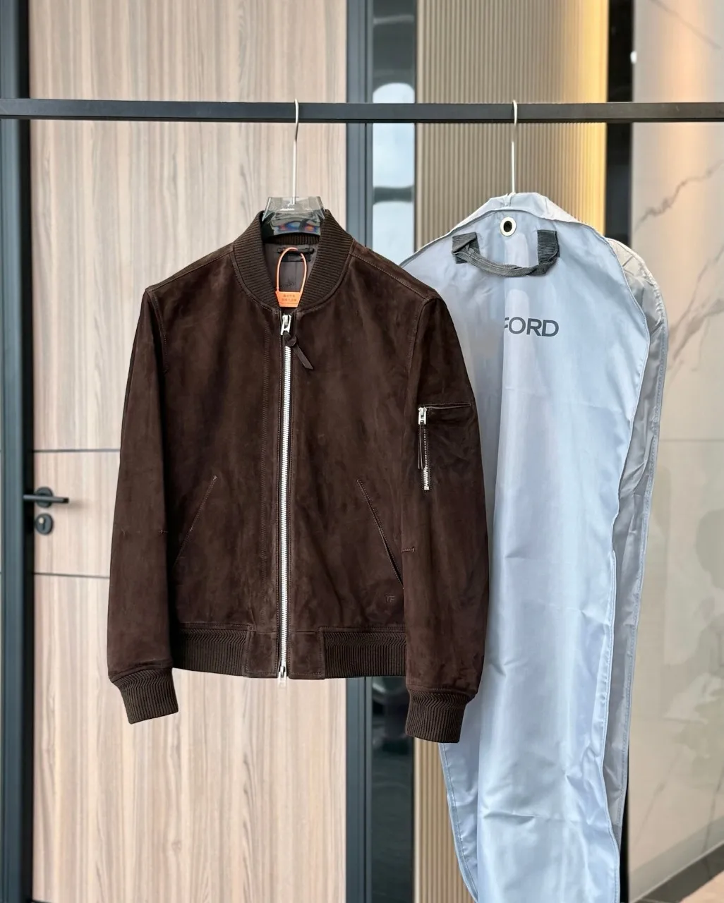 TF Men Old Money Style Soft Nappa Leather Lightweight Suede Touch Zipper Stand Collar Flight Jacket